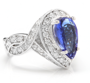 4.80 Carats Natural Very Nice Looking Tanzanite and Diamond 14K Solid White Gold Ring