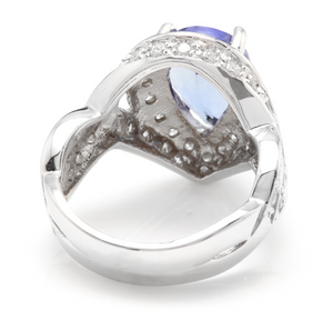 4.80 Carats Natural Very Nice Looking Tanzanite and Diamond 14K Solid White Gold Ring