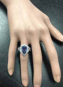 4.80 Carats Natural Very Nice Looking Tanzanite and Diamond 14K Solid White Gold Ring