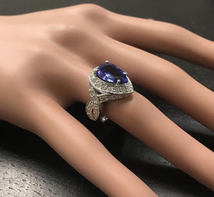 4.80 Carats Natural Very Nice Looking Tanzanite and Diamond 14K Solid White Gold Ring