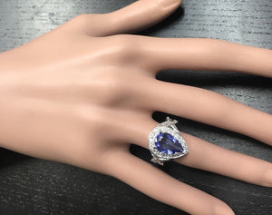 4.80 Carats Natural Very Nice Looking Tanzanite and Diamond 14K Solid White Gold Ring