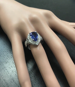 4.80 Carats Natural Very Nice Looking Tanzanite and Diamond 14K Solid White Gold Ring