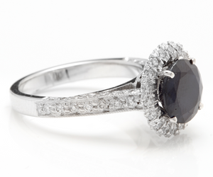 2.35 Carats Exquisite Natural Blue Sapphire and Diamond 14K Solid White Gold Ring