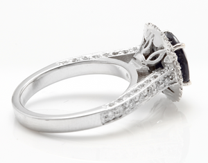 2.35 Carats Exquisite Natural Blue Sapphire and Diamond 14K Solid White Gold Ring