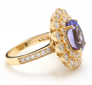 5.50 Carats Natural Very Nice Looking Tanzanite and Diamond 14K Solid Yellow Gold Ring