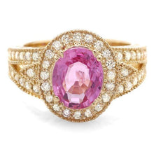 Load image into Gallery viewer, 3.00 Carats Natural Tourmaline and Diamond 14k Solid Yellow Gold Ring