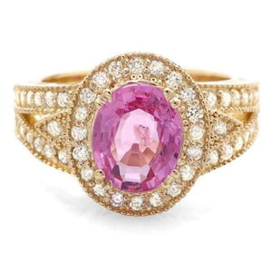 3.00 Carats Natural Tourmaline and Diamond 14k Solid Yellow Gold Ring
