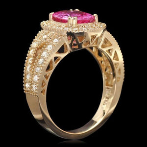 3.00 Carats Natural Tourmaline and Diamond 14k Solid Yellow Gold Ring