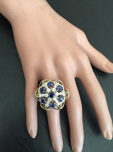 7.50 Carats Exquisite Natural Blue Sapphire and Diamond 14K Solid White Gold Ring