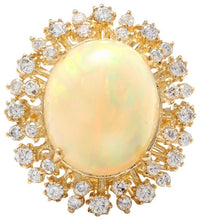 Load image into Gallery viewer, 8.65 Carats Natural Impressive Ethiopian Opal and Diamond 14K Solid Yellow Gold Ring