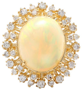 8.65 Carats Natural Impressive Ethiopian Opal and Diamond 14K Solid Yellow Gold Ring