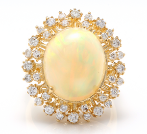 8.65 Carats Natural Impressive Ethiopian Opal and Diamond 14K Solid Yellow Gold Ring