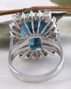 12.90 Carats Natural Impressive London Blue Topaz and Diamond 14K Yellow Gold Ring