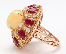Load image into Gallery viewer, 17.40 Carats Natural Impressive Ethiopian Opal, Ruby and Diamond 14K Solid Rose Gold Ring