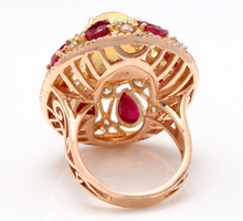 Load image into Gallery viewer, 17.40 Carats Natural Impressive Ethiopian Opal, Ruby and Diamond 14K Solid Rose Gold Ring