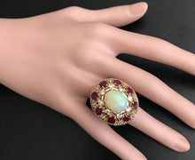 Load image into Gallery viewer, 17.40 Carats Natural Impressive Ethiopian Opal, Ruby and Diamond 14K Solid Rose Gold Ring