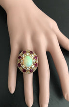 Load image into Gallery viewer, 17.40 Carats Natural Impressive Ethiopian Opal, Ruby and Diamond 14K Solid Rose Gold Ring
