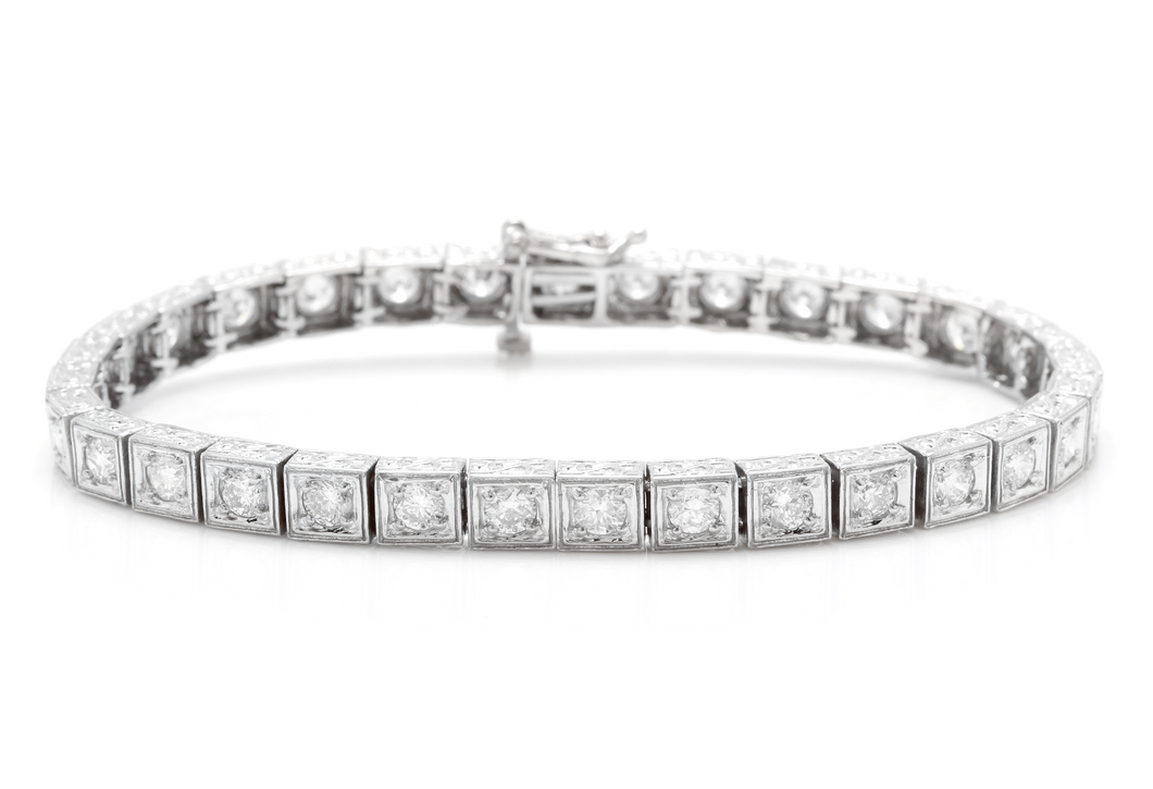 Very Impressive 3.20 Carats Natural Diamond 14K Solid White Gold Bracelet
