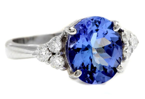 3.55 Carats Natural Very Nice Looking Tanzanite and Diamond 14K Solid White Gold Ring