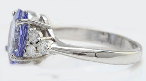 3.55 Carats Natural Very Nice Looking Tanzanite and Diamond 14K Solid White Gold Ring