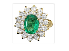 Load image into Gallery viewer, 3.50 Carats Natural Emerald and Diamond 14K Solid Yellow Gold Ring