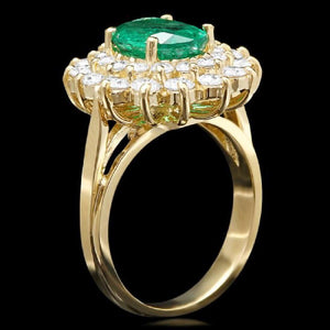 3.50 Carats Natural Emerald and Diamond 14K Solid Yellow Gold Ring