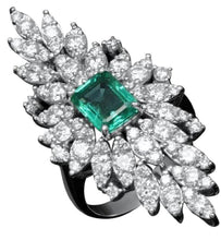 Load image into Gallery viewer, 5.35 Carat Natural Emerald &amp; Diamond 14k Solid White Gold Ring