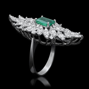 5.35 Carat Natural Emerald & Diamond 14k Solid White Gold Ring