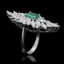 Load image into Gallery viewer, 5.35 Carat Natural Emerald &amp; Diamond 14k Solid White Gold Ring