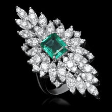 Load image into Gallery viewer, 5.35 Carat Natural Emerald &amp; Diamond 14k Solid White Gold Ring