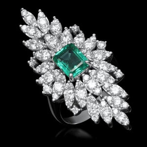 5.35 Carat Natural Emerald & Diamond 14k Solid White Gold Ring