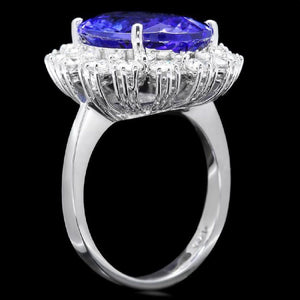 9.80 Carats Natural Very Nice Looking Tanzanite and Diamond 14K Solid White Gold Ring