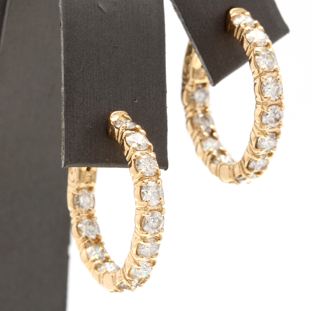 Exquisite 3.50 Carats Natural Diamond 14K Solid Yellow Gold Hoop Earrings
