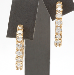 Exquisite 3.25 Carats Natural Diamond 14K Solid Yellow Gold Hoop Earrings
