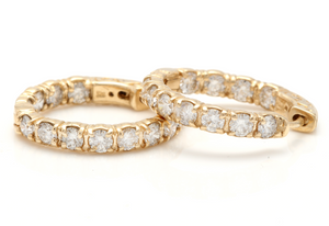 Exquisite 3.50 Carats Natural Diamond 14K Solid Yellow Gold Hoop Earrings