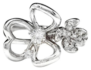 Splendid Natural Diamond 14K Solid White Gold Flower Ring