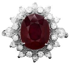 Load image into Gallery viewer, 4.10 Carats Natural Red Ruby and Diamond 14k Solid White Gold Ring