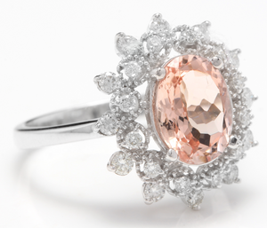 2.65 Carats Impressive Natural Morganite and Diamond 14K Solid White Gold Ring