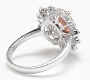 2.65 Carats Impressive Natural Morganite and Diamond 14K Solid White Gold Ring
