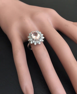 2.65 Carats Impressive Natural Morganite and Diamond 14K Solid White Gold Ring