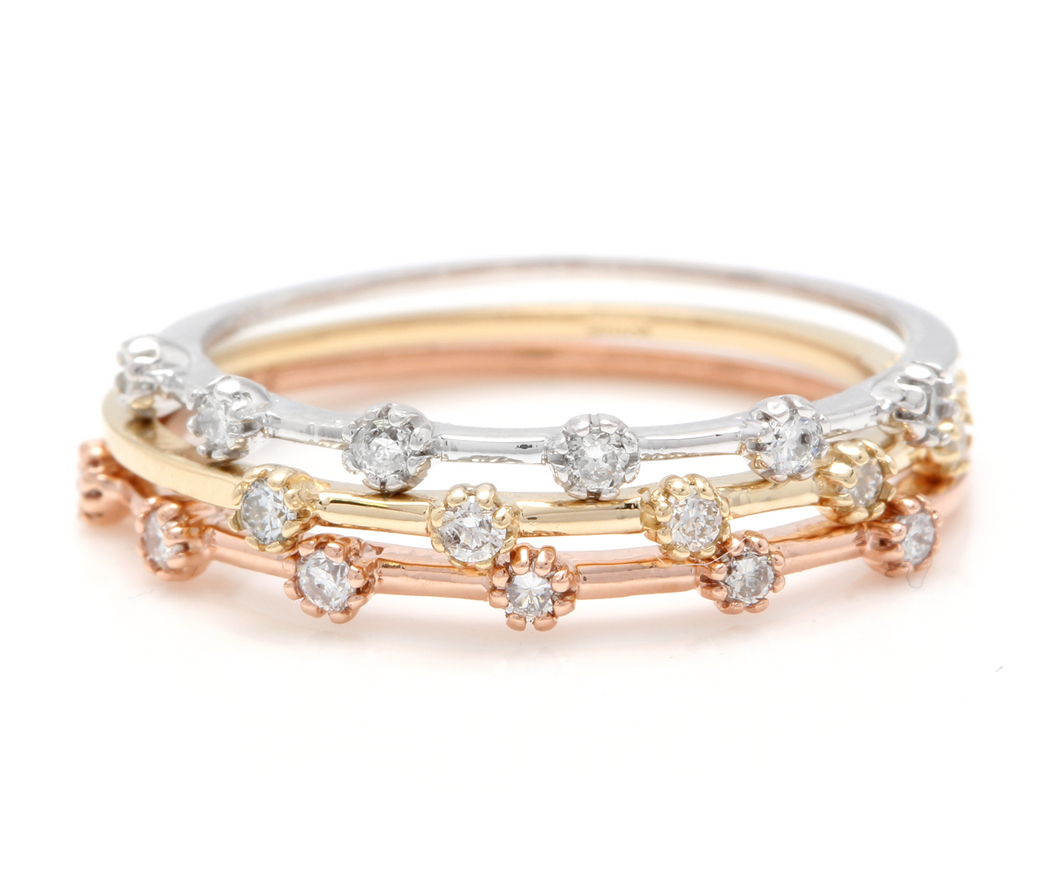 Splendid 0.30 Carats Natural Diamond Set of 3 Stackable 14K Solid Multi-Tone Gold Rings
