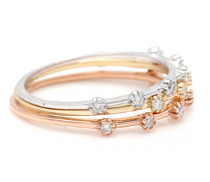 Splendid 0.30 Carats Natural Diamond Set of 3 Stackable 14K Solid Multi-Tone Gold Rings