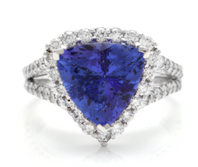 Load image into Gallery viewer, 5.00 Carats Natural Very Nice Looking Tanzanite and Diamond 14K Solid White Gold Ring
