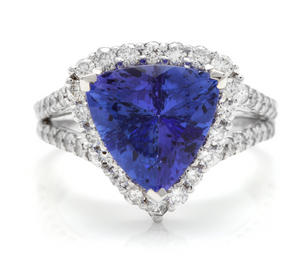 5.00 Carats Natural Very Nice Looking Tanzanite and Diamond 14K Solid White Gold Ring