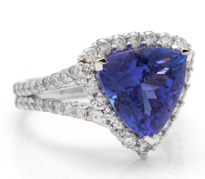 5.00 Carats Natural Very Nice Looking Tanzanite and Diamond 14K Solid White Gold Ring