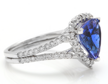 Load image into Gallery viewer, 5.00 Carats Natural Very Nice Looking Tanzanite and Diamond 14K Solid White Gold Ring