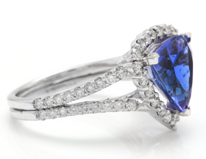 5.00 Carats Natural Very Nice Looking Tanzanite and Diamond 14K Solid White Gold Ring
