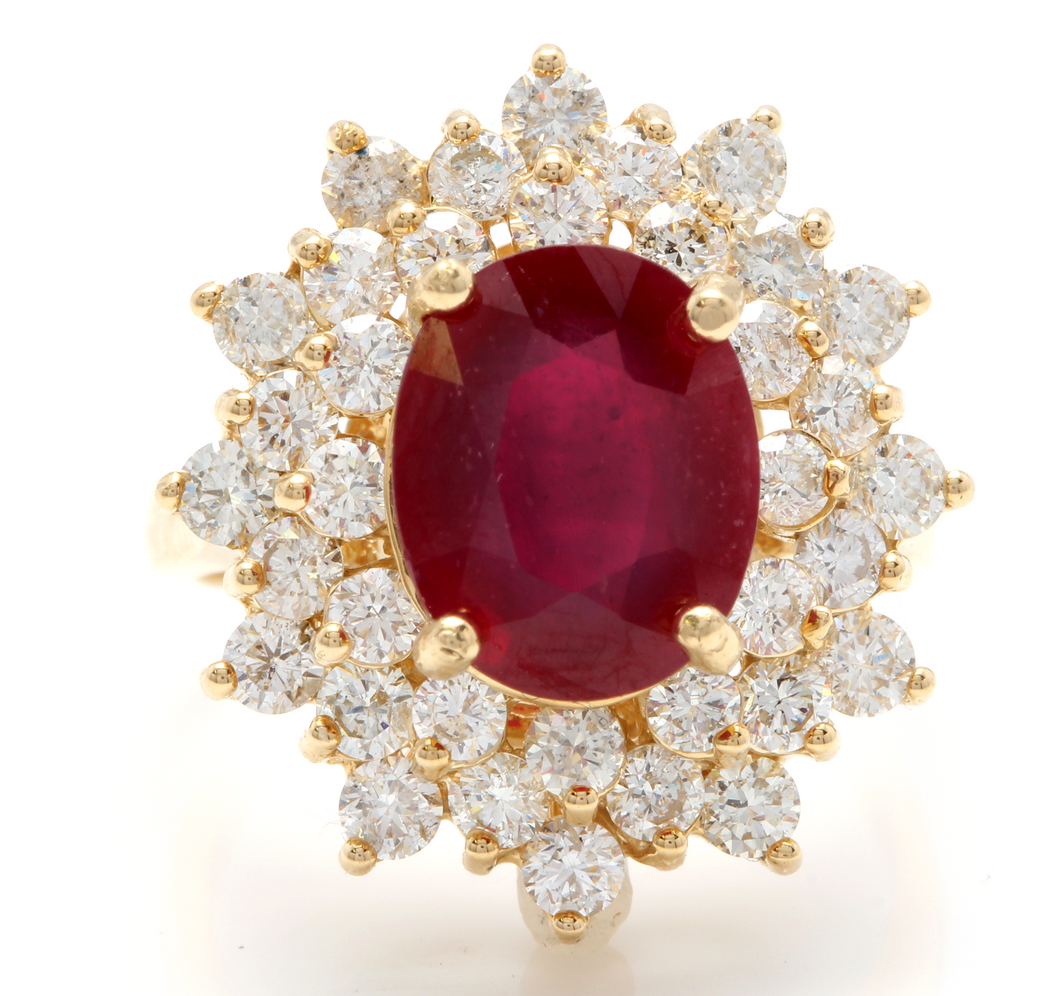 8.40 Carats Impressive Red Ruby and Diamond 14K Yellow Gold Ring