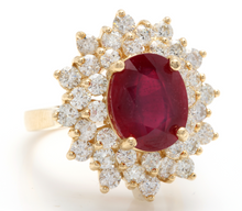 Load image into Gallery viewer, 8.40 Carats Impressive Red Ruby and Diamond 14K Yellow Gold Ring