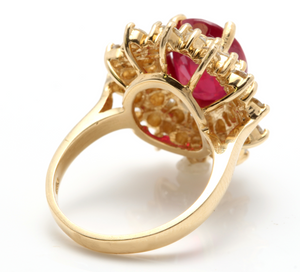 8.40 Carats Impressive Red Ruby and Diamond 14K Yellow Gold Ring